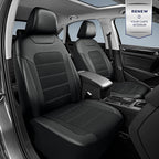 PIC AUTO Car Seat Covers, Premium Leather and Air Mesh with Carbon Fiber Automotive Sports Seat Covers, Two Front Set, Airbag Compatible Universal Fits Most Cars, SUVs, Trucks and Vans (Black & Black)