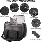 JUNGYOUN Premium Cat Carrier - Pet Carrier for Cat & Small Dogs up to 15lbs - Airline Approved Travel Dog Carrier with Anti-Escape Zippers, Collapsible Travel Bowl & Padded Strap