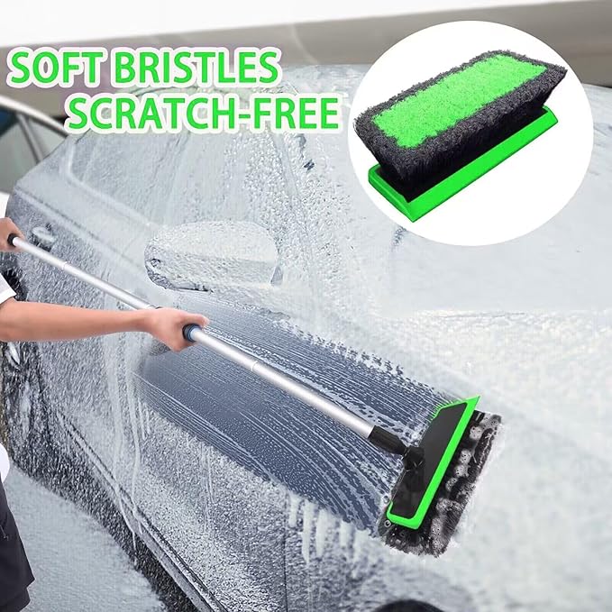 Car Wash Kit, 62'' Car Wash Brush with Long Handle, Soft Bristle Scratch-Free Car Detailing Brush Cleaning Kit, with Wash Mitt Towel Window Squeegee Tire Brush for Car SUV Truck RV Cleaning