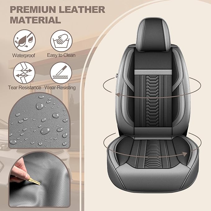 TTX LIGHTING for Subaru Forester 2007-2026 Seat Covers: Waterproof Leather Seat Protector with Airbag Compatible (2 Front Seats,Black&Gray)