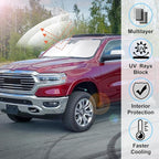 Windshield Sun Shade for 2011-2024 2025 2026 Dodge RAM 1500 Accessories CrewCab,MegaCab Pickup,2Dr RegularCab,4Dr QuadCab Custom Fit Foldable Sunshade