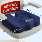 5 STARS UNITED Seat Cushion - Memory Foam Chair Cushion for Tailbone Pain Relief - Ergonomic Support for Coccyx, Sciatica & Butt - Office, Desk & Gaming Chair, Car Seat, Wheelchair, Airplane, Blue