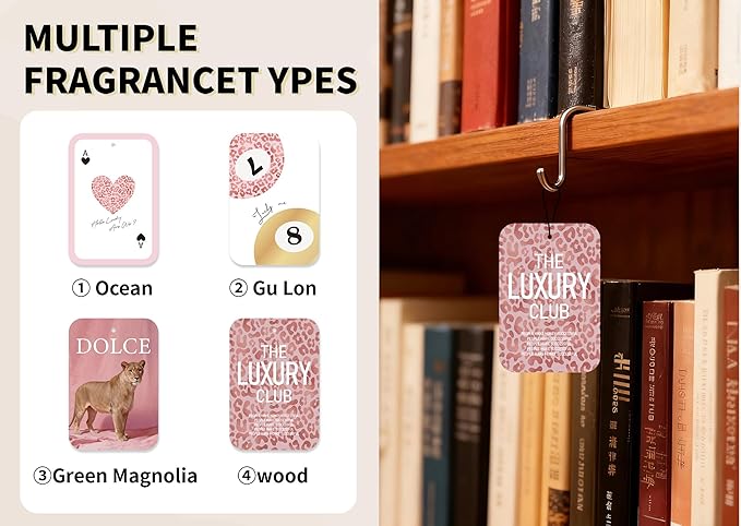 Pink Car Fresheners, 4pcs Trendy Leopard Print Car Accessories Interior, Mirror Decor For Women, Air Freshener Hanging For Bathroom Dorm Books Bedroom Drawer, Pink Girly Accessories Gifts -07