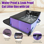 Large Portable Cat Travel Litter Box with Lid,Silicone Folding Bowl & Little Scooper, Leak-Proof and Foldable Travel Cat Litter Box for Hotels, Car and Camping, Odor-Free & Waterproof, 20x14x6.5''
