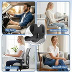 Seat Cushion,Memory Foam Chair Cushion for Office and Car,Ergonomic Coccyx Seat Cushion for Tailbone,Sciatic Nerve,Back Pressure Relief,Lumbar Support Pilow for Office,Car,Truck,Desk Chair