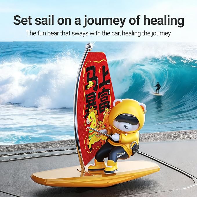 Car Air FreshenerThe Little Bear sways with the car Refillable Air Purifier for Interior Dashboard Decorations Accessories (Get Rich Quick-Yellow)