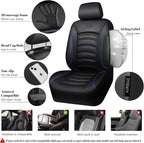 CAR PASS 3D Foam PU Leather Car Seat Covers, Universal Seat Covers Front 2 for Trucks SUV Sedan Automotive Seat Covers Armrest Airbag Compatible Waterproof Comfortable Faux Nappa Leather Black Blue