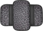 Dotesy Gray Cheetah Print Car Center Console Cover,Microfiber Leather Car Armrest Pad Cushion with 2 Storage Bags,Universal Car Armrest Storage Box Car Interior Accessories for Most Vehicles