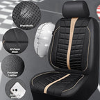 CAR PASS 3D Air Mesh Seat Covers for Car, Leather Car Seat Cover Front Seats, Breathable Foam Premium Leather Mesh Front Seat Covers Universal Fit for Cars Sedans Trucks Vans SUVs, Black Beige