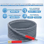 RIDGE WASHER Pressure Washer Hose 25 Ft, 4000 PSI Power Washer Hose with 3/8 Inch Quick Connect for Hot and Cold Water, Gray Non Marking Hoses, M22 14 mm Fitting