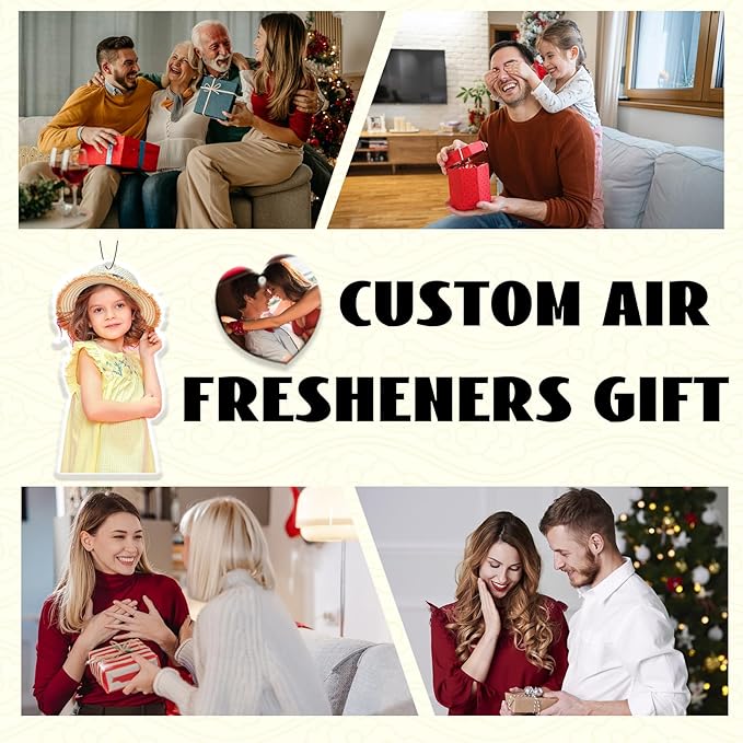 5Pcs Custom Air Fresheners with Picture, Customized Photo Air freshener for Car Personalized Double Sided Hanging Air Freshener Car for Bedroom Bathroom Gifts for Him (5pcs-Square)