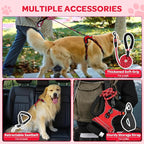 FURRYFECTION Plaid Dog Harness for Small Dogs, Reflective No Pull Adjustable Pet Vest with Front Clip, Leash, Easy Control Handle and Seat Belt, Red, S