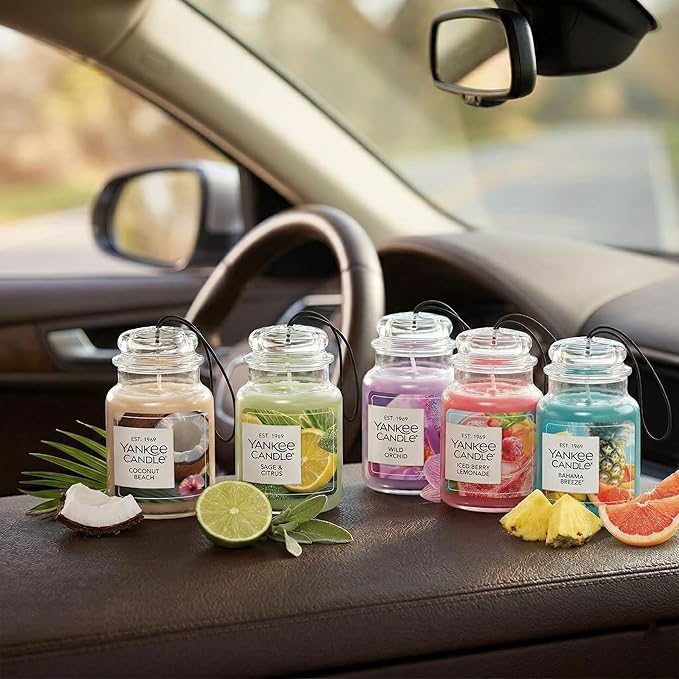 Yankee Candle Car Jar Ultimate, Bahama Breeze, Hanging Auto Air Freshener Odor Neutralizer for Long Lasting Tropical Scent in Cars and Small Spaces, 0.96 Ounce (Pack of 2)