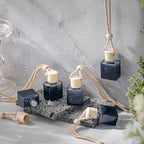 50 Pcs Black Car Air Freshener Hanging Bottle Empty Glass Diffuser Bottles Perfume Bottle Refillable Car Air Freshener Pendant Aromatherapy Fragrance Vials Bottles Ornament(Cube)