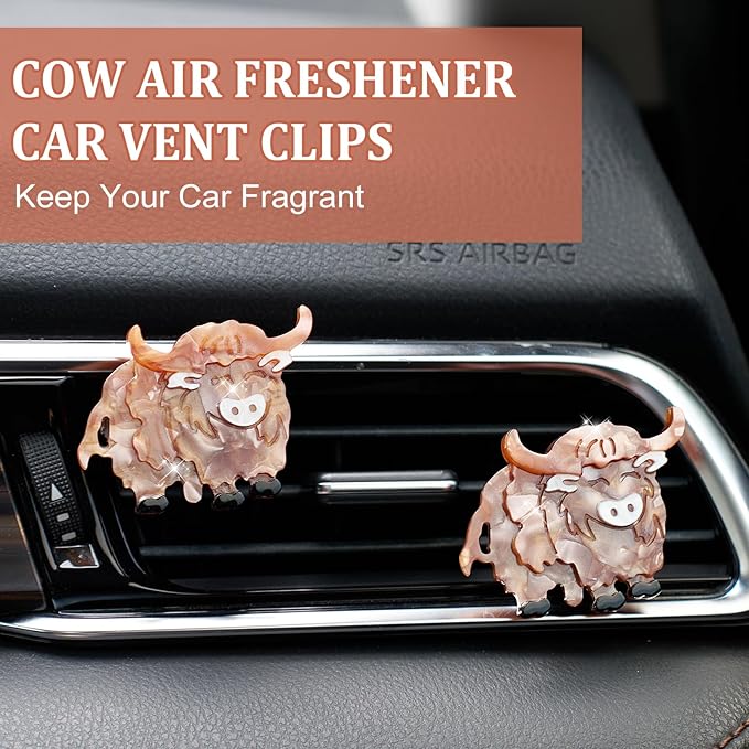 Cute Highland Cow Air Freshener Vent Clip, 2PCS Car Vent Clips Decor, Air Diffuser Clips, Highland Cow Car Interior Decor Accessories