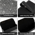Accmor Bling Sunglasses Holder for Car Sun Visor, Sparkling Eyeglasses Car Visor Clip Storage Glasses Organizer Case, PU Leather Auto Sunglass Holder Protective Box for Truck, SUV, RV (White)