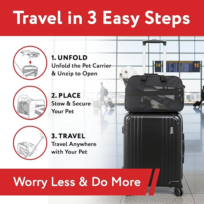 dbest products Pet Smart Cart, Medium, Black, Rolling Carrier with wheels soft sided collapsible Folding Travel Bag, Dog Cat Airline Approved Tote Luggage backpack