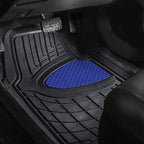 FH GROUP Car Seat Covers Premium Tall Channel Rubber Trimmable Floor Mats w. FH3001 Snake Pattern Silicone Steering Wheel Cover- Universal Fit for Trucks, SUVs, and Vans (Blue/Black) F11311