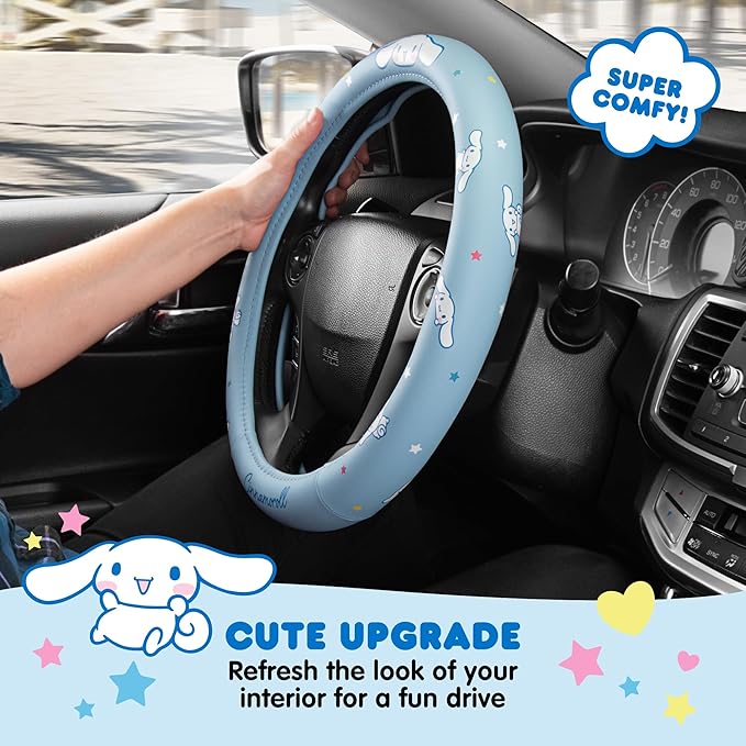 Cinnamoroll Steering Wheel Cover, Official Sanrio Car Steering Wheel Cover with Easy Clip-on Car Air Freshener – Cute and Long-Lasting Cinnamoroll Air Freshener for Car, Odor Eliminator, Fun Scents