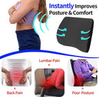 Lumbar Support Pillow for Car, Lower Back Support for Driving Seat Memory Foam Lumbar Pillow for Office Chair - Back Pain Relief for Car Seat, Wheelchair (Black)