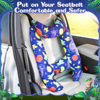 Chunful H-Shape Car Seat Pillow for Kids Car Travel Pillow for Kid Children Vehicle Sleeping Head Support Back Seat Adjustable Head Neck and Shoulder Support for Long Trips Sleeping(Dinosaur)