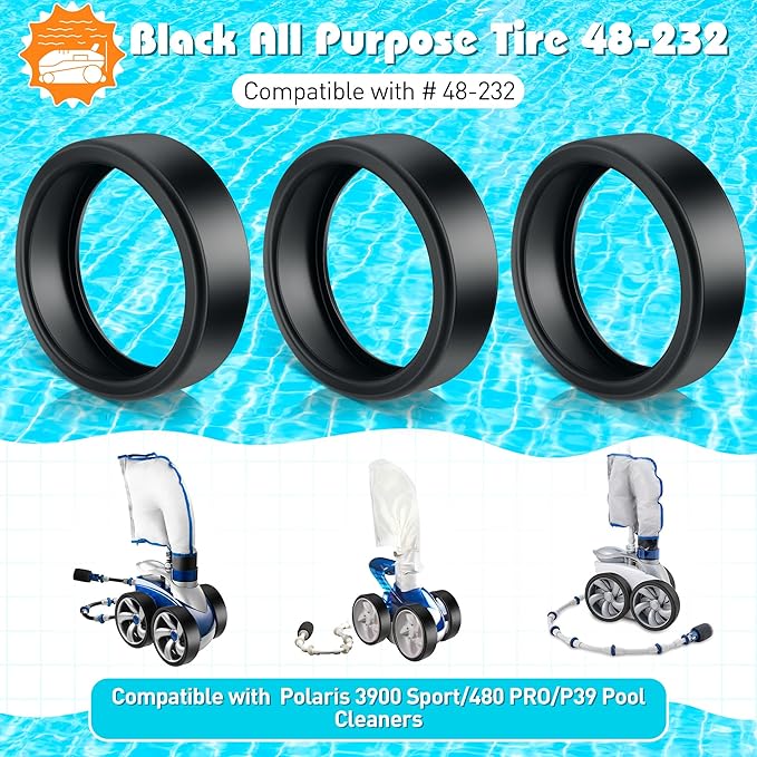 3 Pcs Pool Cleaner All Purpose Tire Replacement Part Compatible with Polaris Black Max, 3900 Sport, 480, and P39 Replacement Tire for Pool Cleaner