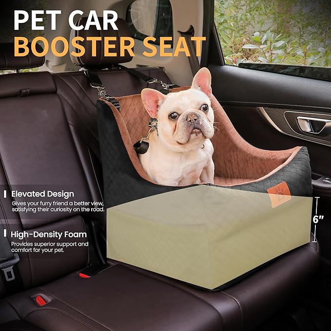 Dog Car Seat for Medium Dogs – Premium Pet Booster Seat with Two Pet Safety Belts, Detachable Washable Cover Non-Slip Base, Portable Dog Travel Seat for Road Trips & Daily Errands Up to 35lbs