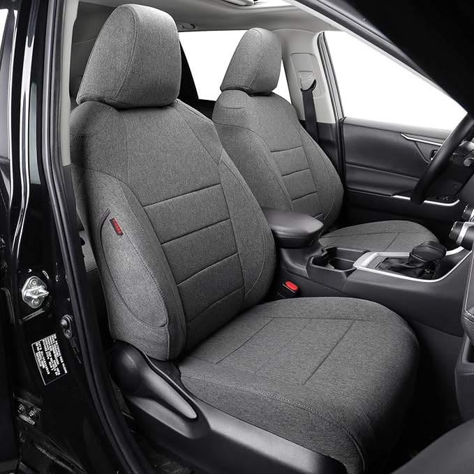 coverdream Rav4 Hybrid Seat Covers Custom Fit for 2019-2024 2025 Toyota Rav4 Hybrid (Not for XSE/SE/Plug-in Hybrid),Full Coverage,Airbag Compatible,Polyester Car Seat Protector(Full Set,Gray)
