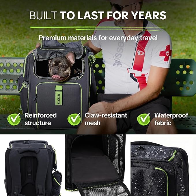 Cat Carrier Backpack for Travel & Car with Seat Belt Safety System, Expandable Pet Carrier for Cats & Small Dogs up to 25 lbs, Breathable, Durable, Foldable, Travel Friendly