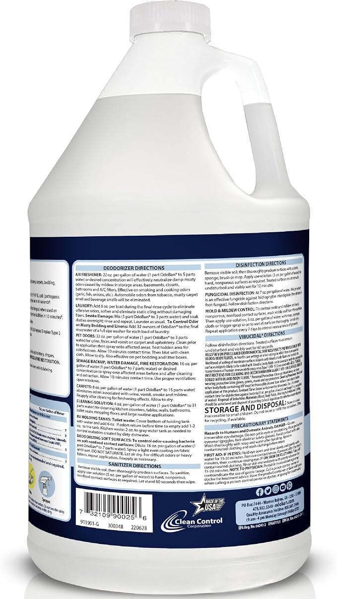 OdoBan Disinfectant Concentrate and Odor Eliminator, Made in the USA, Night Ice Scent, 4 Gallons