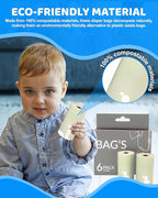 Compostable Disposable Diaper Bags Refills | 6 Rolls, 72 Leak-Proof, XL Biodegradable Baby Poop Bags | Eco-Friendly Diaper Trash Bags for Home, Travel, Pet Waste | Odor-Free,