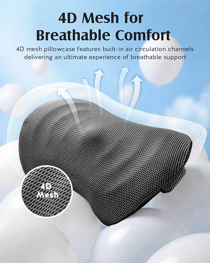 YFONG Lumbar Support Pillow for Car & Office Chair, Memory Foam Back Cushion with Adjustable Straps Non-Slip, Firm Support for Lower Back Pain Relief, Grey
