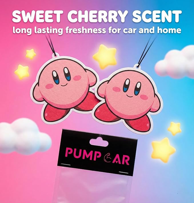 PumpCar 2 pieces Kirby Merch Pink Cute Kawaii double sided cartoon cherry scented funny car air freshener Cool hanging rearview mirror Interior Decor Dangler Accessories Gifts for Girls Women Birthday