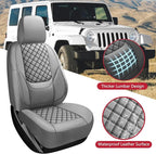 Wrangler Seat Covers 2007-2026 Full Set, Waterproof Leather Interior Sets with Lumbar Support Custom Fit for Jeep Wrangler JK JL 4 Door Unlimited Sahara/Sport/Rubicon X 392 Willys, Gray