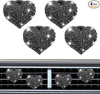 4PCS Heart-Shaped Car Vent Clip with Rhinestone, Vent Clip Car Accessories, Sparkly Rhinestone Bling Diamond Freshener Holder, Air Conditioning Outlet Ornament for Women Girls (Black, Style1)
