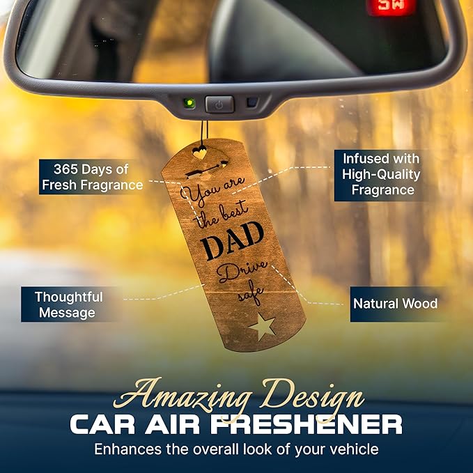 Car Fragrance for 365 Days FreshWood Best Dad Ornament ❘ Gift for Dad ❘ Rear View Mirror Wood Air Freshener ❘ Mirror Hanging scent ❘ Car Decorative Pendants ❘ Handmade Gift Car Essentials