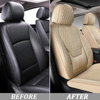 Coverado Front Seat Covers, Car Seat Covers Front Seats, Nappa Leather Seat Covers for Cars, Waterproof Seat Covers with Lumbar Support Universal Fit for Most Cars SUV Trucks (Front, Beige)
