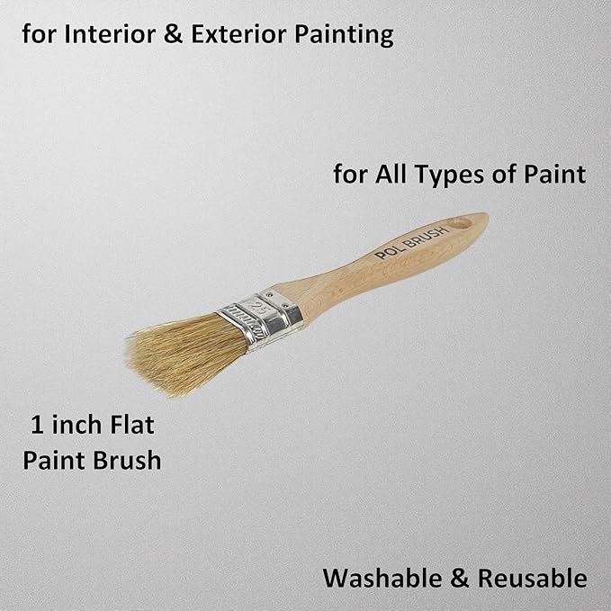 1 Inch Flat Paint Brush - High European Quality - Natural Bristles - for Home, Wood, Walls, Art, Trim & Furniture - for Acrylic, Oil, Stain, Chalk & Latex Paints