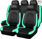 CAR PASS Leather Seat Covers, Breathable Universal Car Seat Cover Full Set for Cute Women Girly,Super 5mm Composite Sponge Inside,Airbag Compatible Fits Most Auto,SUVs,Trucks,Vans(Full Set,Black&Mint)