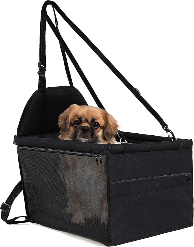 Dog Car Seat for Medium Sized Dog, Booster Car Seat with Clip-On Safety Leash, Fits Both Front and Rear Seats, Pet Seat for Medium Pets Under 25 Lbs, Black S