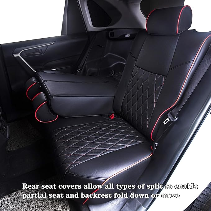 HKZ Fit RAV4 Car Seat Cover Set for 2013 2014 2015 2016 2017 2018 Toyota RAV4 Limited XLE SE Platinum Adventure-Leather(Black+Red)