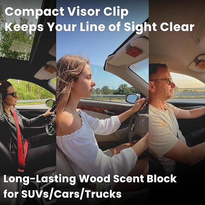 Car Air Freshener - Square Wood Air Freshener Refill - INCLUDED Premium Leather Clips - Car Odor Eliminator for Visor Clip - Vehicle Scent Diffuser for Cabin, Truck & SUVs(Golden Orchard)