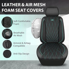 CAR PASS Thick Foam 3D Air Mesh Leather Car Seat Covers Front Seats Only, Breathable Premuim Leather Two Front Seat Cover, Airbag Compatible Universal Fit for 95% Sedan Van Truck SUV,Black and Mint