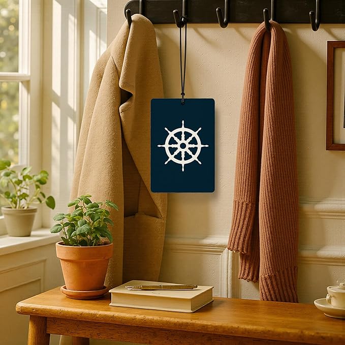 Nautical Navy Blue Car Air Freshener 4 Pcs, Nautical Coastal Boat Ship Wheel Anchor Air Freshener Hanging for Cars Books Closet Drawer, Preppy Blue Car Accessories for Women Men