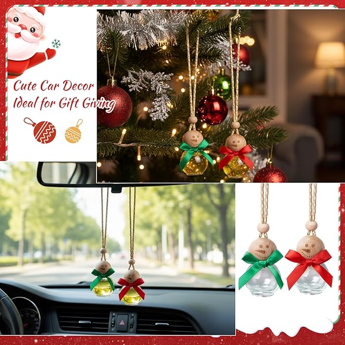 30 Pcs 30 Pcs Winter Car Diffuser Bottles Snowman Pumpkin Car Diffuser Winter Fall Hanging Empty Vehicle Air Freshener with Bow for Holiday Party Gift (Snowman)