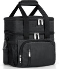 Insulated Lunch Bag for Men & Women, Double Leakproof Lunch Box Soft Cooler Tote with 5 Pockets, 600D Oxford, EVA Lining, Adjustable Strap for Work, Picnic, Beach&Travel-Black