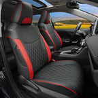 Lolcar Rav4 Seat Covers Custom Fit for Toyota Rav4 (for Hybrid) 2019-2025 LE,XLE,XLE Premium,Limited,Woodland Edition, Leather Truck Seat Cover Full Set for SUV,Faux Leather(Black red Grid)
