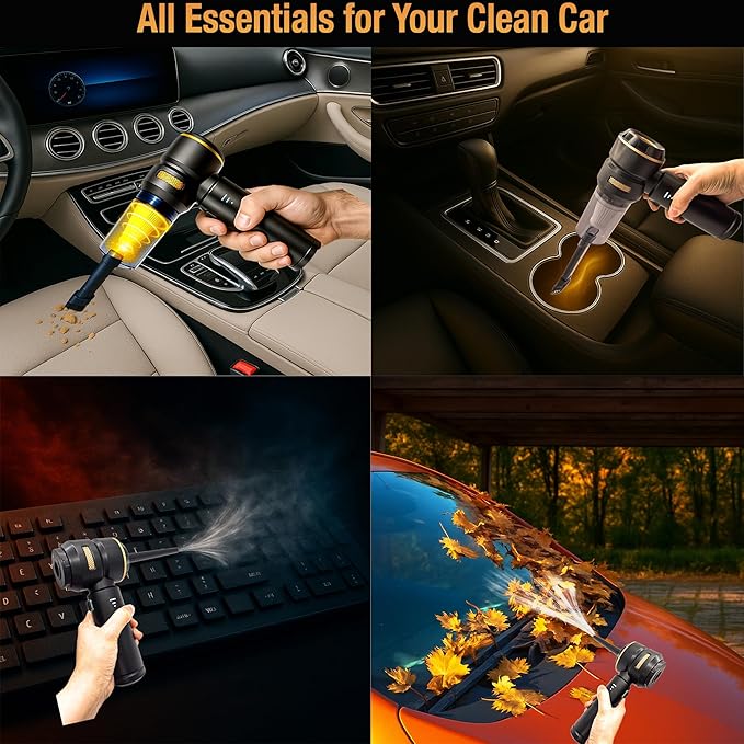Handheld Car Vacuum, Cordless Portable Vacuum Cleaner with 18000Pa Suction, USB-C Rechargeable, Mini Vacuum for Car, Home, Office, Pet Hair Remover Glove (Black)