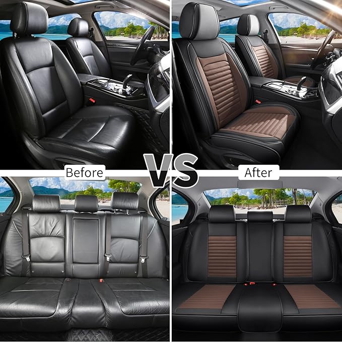 Car Seat Covers Full Set Fit for Toyota C-HR 2018-2022, Premium Faux Leather Car Seat Protector,Breathable Anti-Slip Full Wrapping Edge Seat Covers(Black&Brown,Full Set)