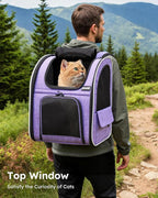 Pecute Cat Backpack Carrier Expandable, Pet Backpack for Cats & Small Dogs Up to 11lbs, with 4-Side Breathable Mesh, Multi-Entry & Lockable Zippers for Travel, Hiking, Camping - Hands Free, Purple